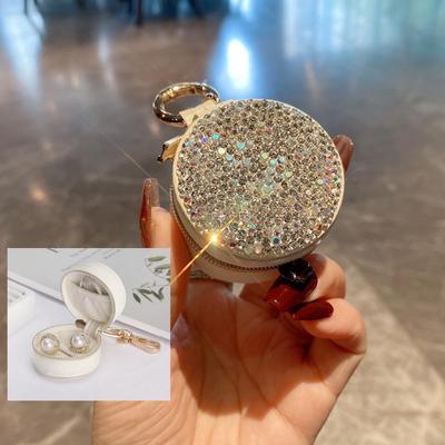 Portable Mini Jewelry Box with Diamond Inlay – Travel Storage for Earrings, Pendants, and Rings