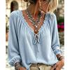 Women S V Neck Drawstring Long Sleeve Waffle Blouse Bohemian Style