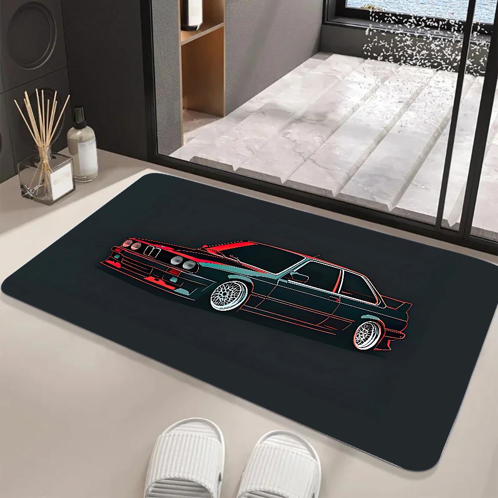 Large Size Retro Sports Car Floor Mat Graphic Printed Flannel Doormats For Bathroom Kitchen Entrance Carpet Home Decor