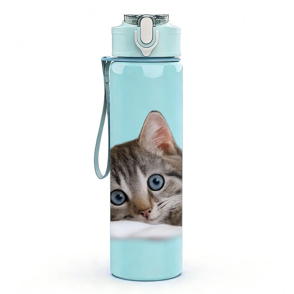 1PC Tiny Kitten Half Asleep 750ml Color Plastic Sports Water Bottle Leakproof Flip Straw Lid Suitable for Sports Office Home Use