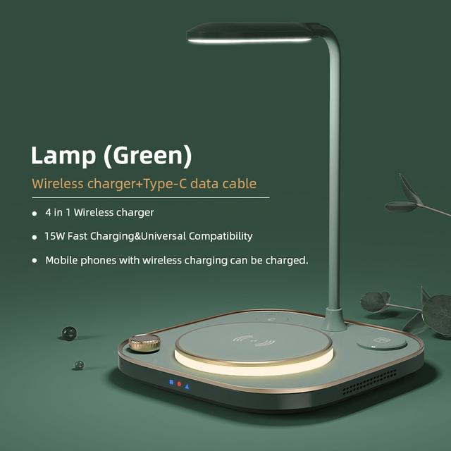 15w Fast 3 In 1 Wireless Charging for iPhone Huawei Samsung Xiaomi Phones iWatch Earphone Modern Led Office Desk Lamp Wireless Charger Lamp