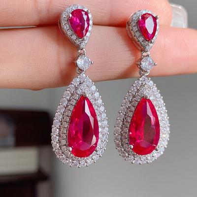 S925 Anel de gota de diamante de água de agulha de prata Ano Verão Simulação geométrica Hongbao