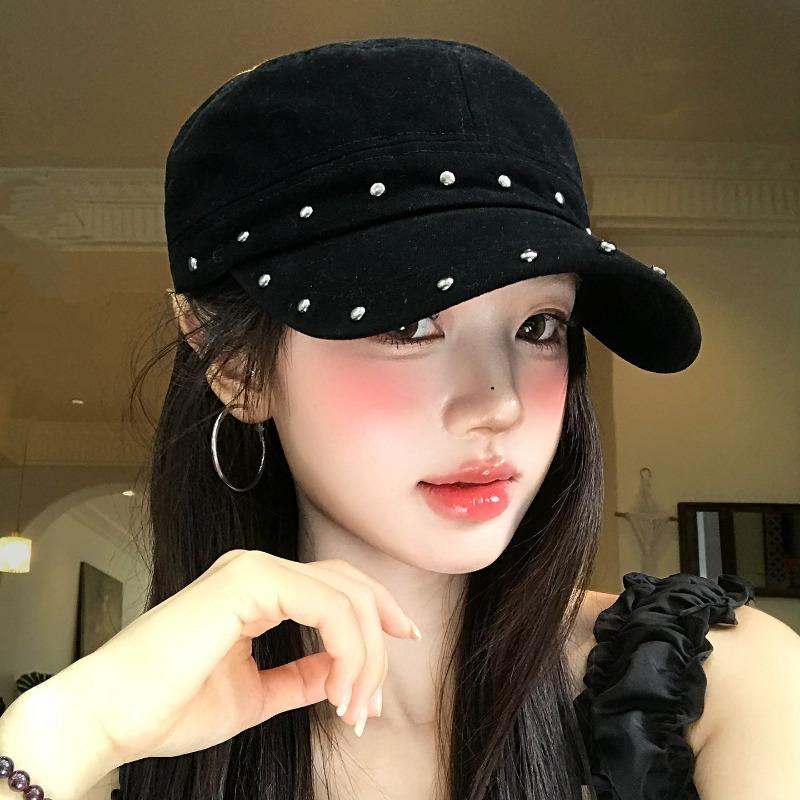 Women S Black Rivet Flat Top Equestrian Beret For Autumn Winter Large Head Size