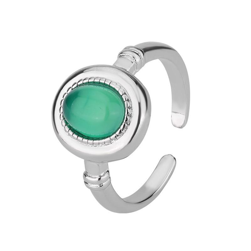 PANJBJ 925 Sterling Silber Grüne Steinringe für Damen Paar Minimalistisch Klassischer Schmuck Geburtstagsgeschenk Dropshipping