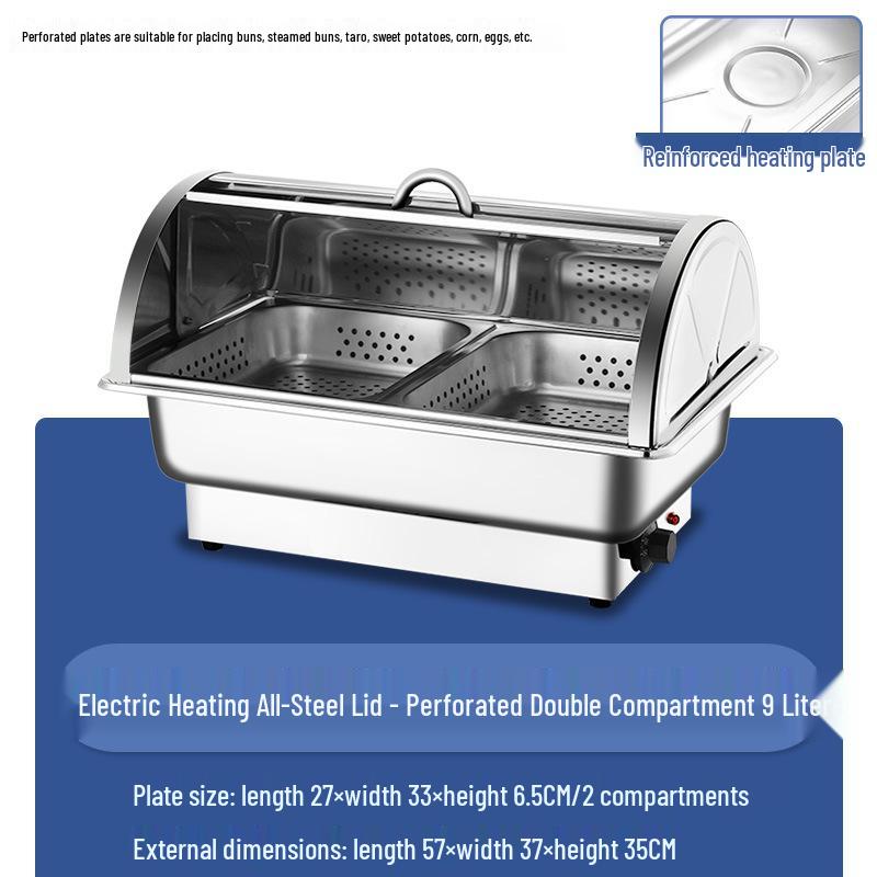 Stainless Steel Electric Chafing Dish with Visible Flip-Top for Buffet & Breakfast
