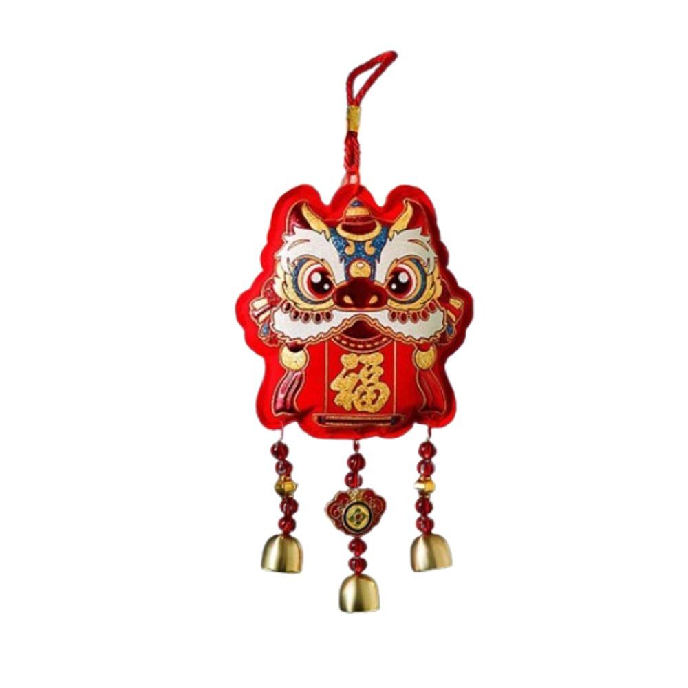 Handmade Chinese Fu Word Wind Chimes Red Lucky Lion Sachet Pendant  Spring Festival