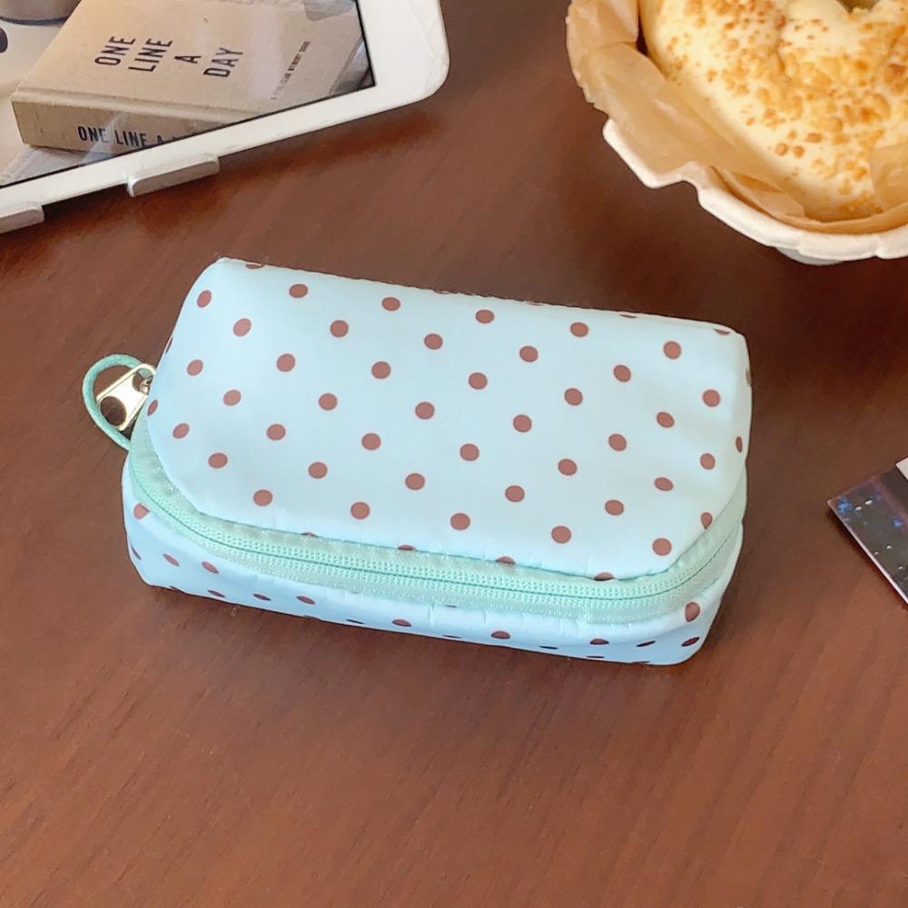 Mint Green Small Makeup Bag Polka Dot Print Portable Lipstick Earphone Storage Bag Mini Cosmetic Pouch Women Girls