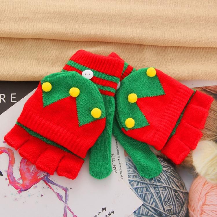 Soft Winter Gloves Warm Mitten Flip Half&Full Finger Christmas Convertible Glove