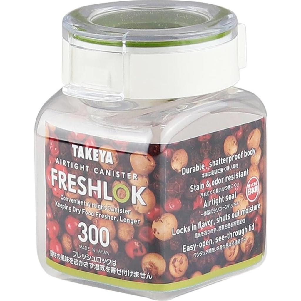 TAKEYA Freshlok Square 300ml Green Storage Container High Airtightness One-Touch Opening