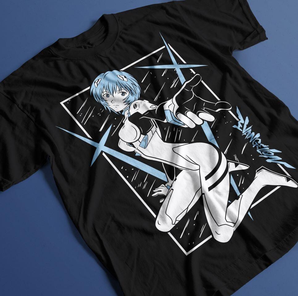 Унисекс Неон Genesis Evangelion NERV Рей Аянами Аниме Черная Футболка Мужские Подарки Унисекс Футболка S