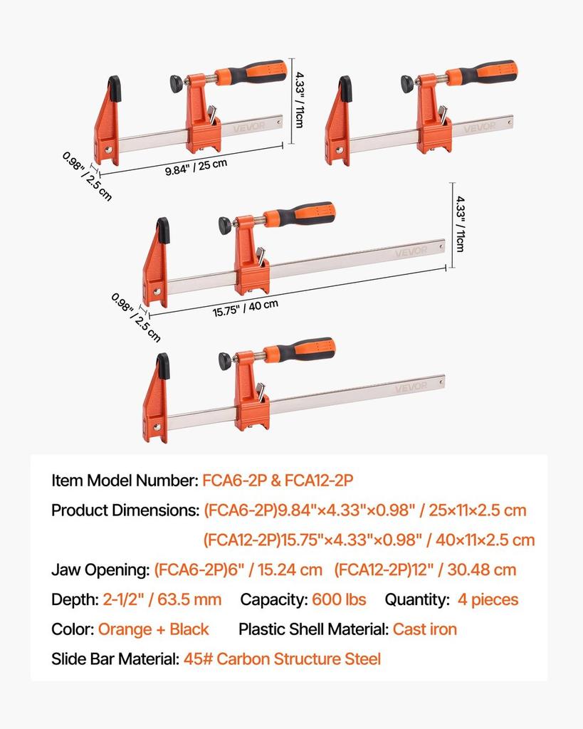 Bar Clamps for Woodworking 2-Pack 15.24cm 2-Pack 30.48cm Lockable F Clamp