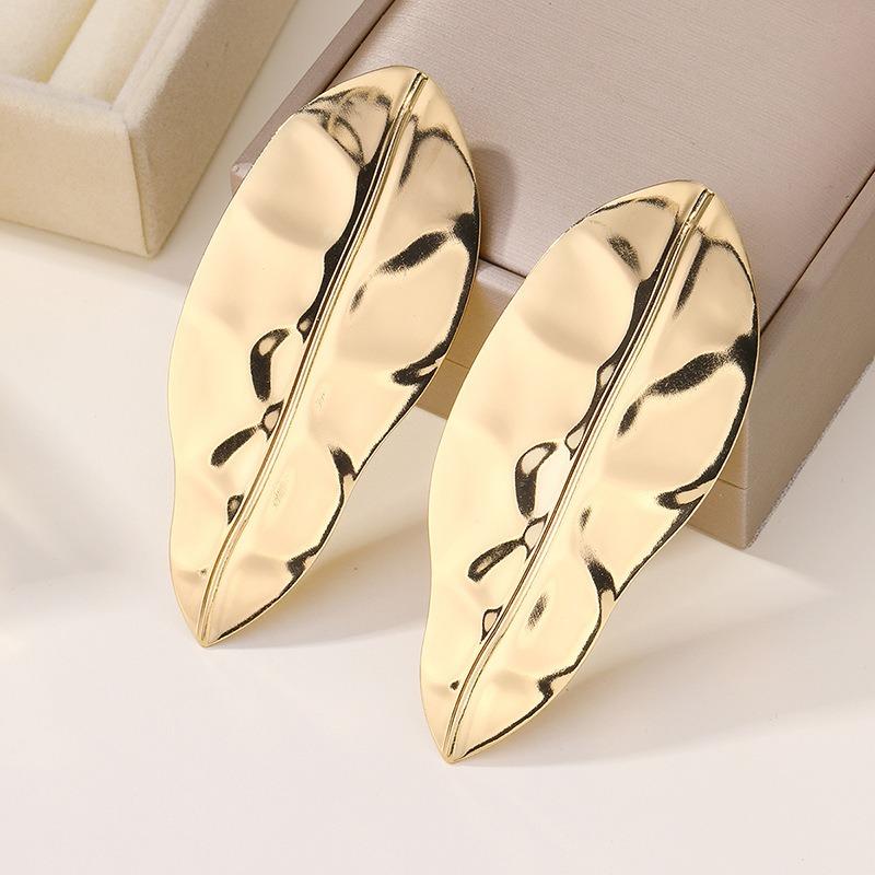 Accessories Exaggerated Alloy Leaf Earrings Niche Folds Irregular Earrings Stud Earrings Women