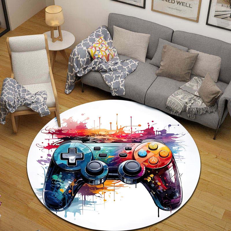 Elegant Round Minimal Multicolor Area Rug, Non-Slip Floor Mat for Living Room