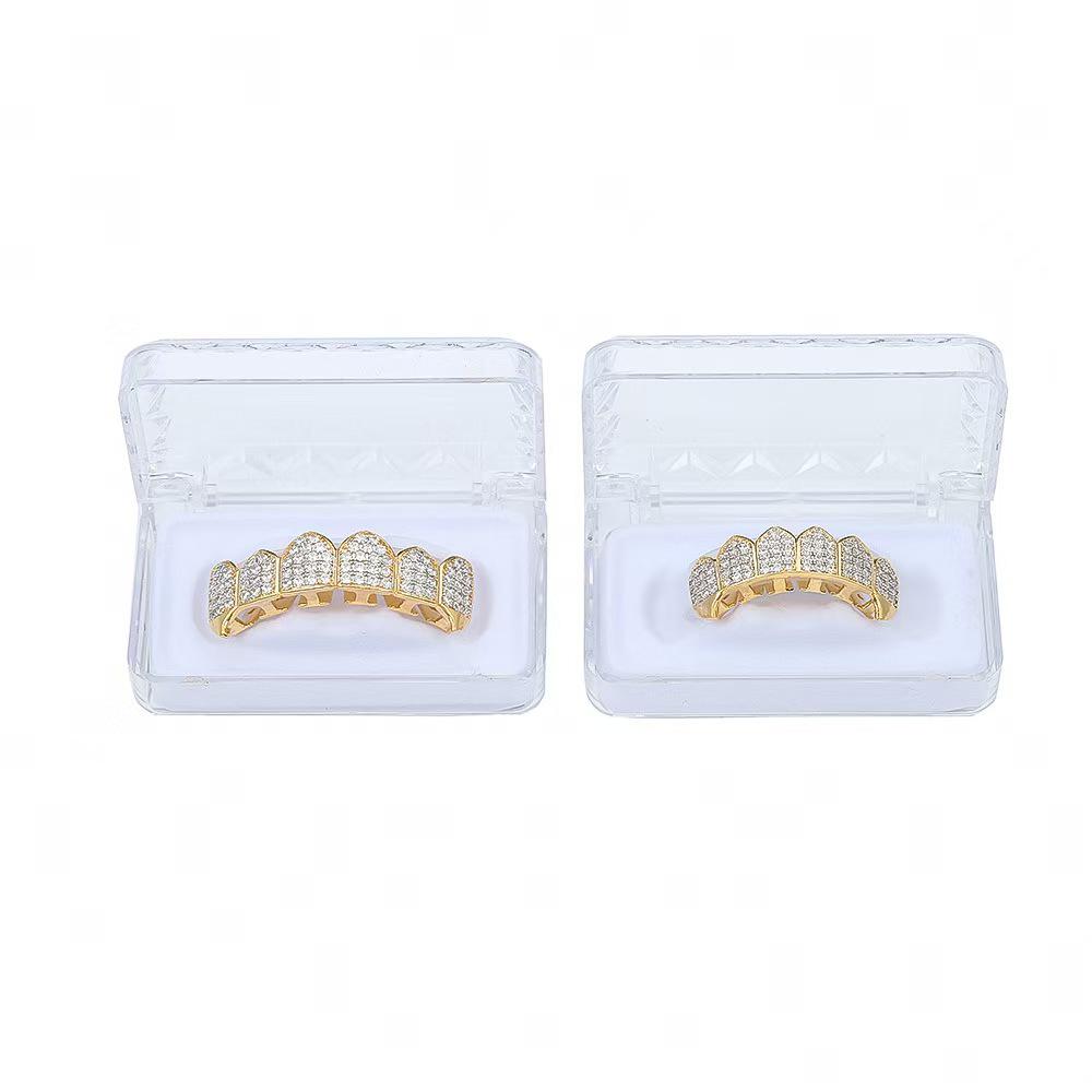 European Hot Selling Six-Tooth Zirconia Vampire Fangs Grill Set for Hip Hop Christmas Parties