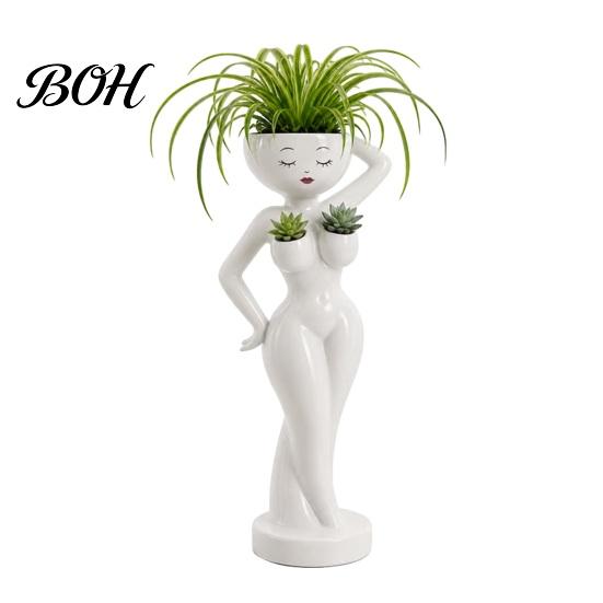 Layered Green Plant Landscape Pot Funny Female Figure Planter with Drainage Holes, Elegant Lady Flower for Small Windowsill Succulents, Lazy