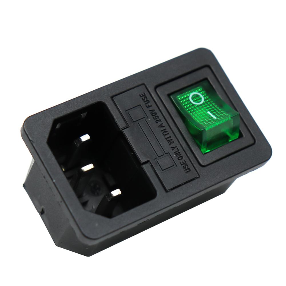 About 5x3x3cm IEC320 C14 3-Pin Socket 10A Rated Current 250V Rated Voltage Compact Size Illuminated Rocker Switch