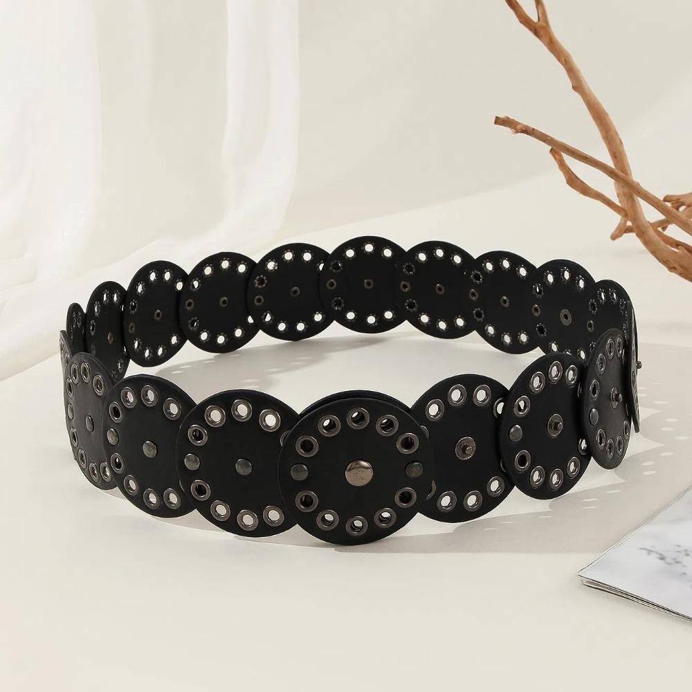 Y2k Disc PU Hollow Belt Zinc Zinc Alloy Concho Waistband Vintage Rivet Wide Belt  Gift