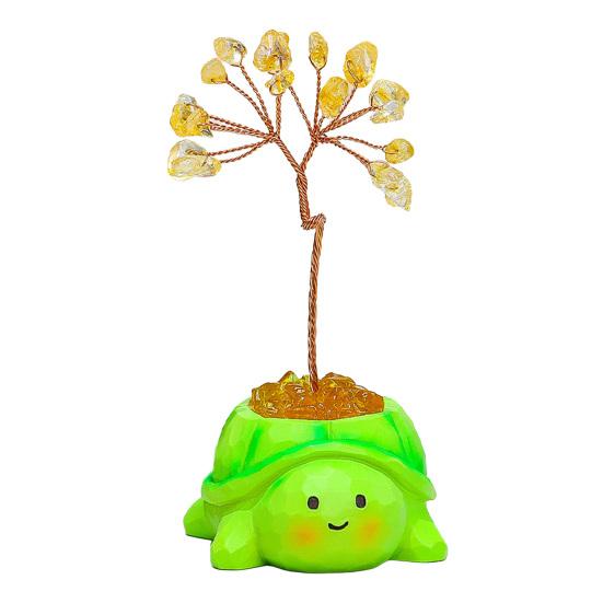 

Small Faux Crystals Tree Mini Money Tree with Cartoon Animal Pot Handmade Copper Wire Feng Shui Ornament for Home Office Desktop D