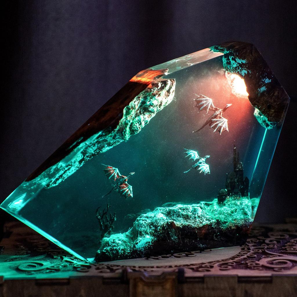Customized Items Resin Table Light Marine Life Flying Dragon LED Night Light Creative Artistic Room Decoration Lamp USB Charge