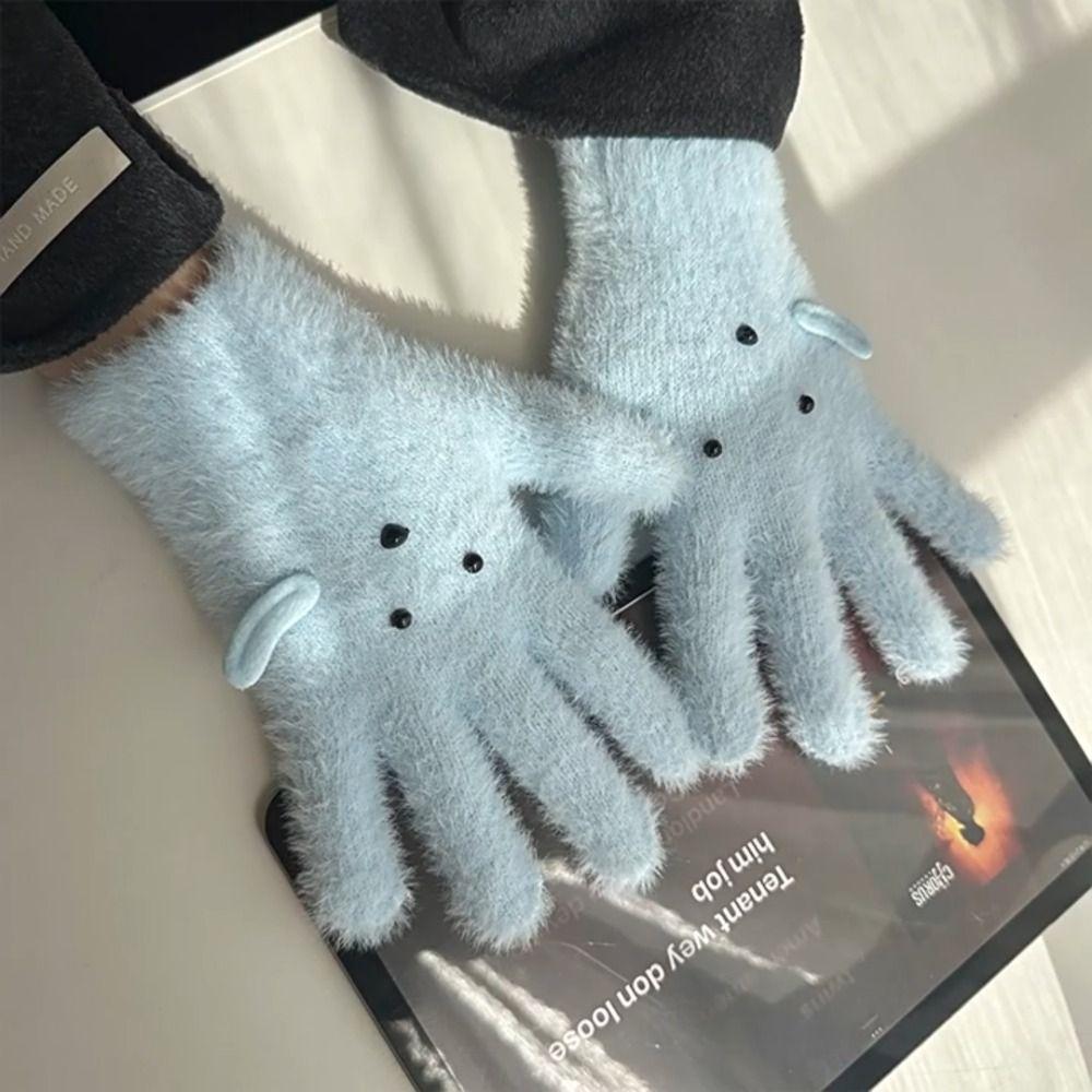 Cute Runny Dog Five-finger Gloves Thickened Driving Mittens Fashion Girls Knitted Mitten  School