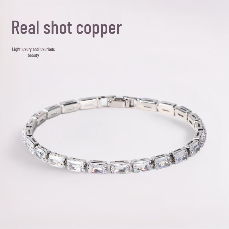 Luxury Copper Crystal Tennis Bracelet with Zircon Inlay - Women's High-End Jewelry