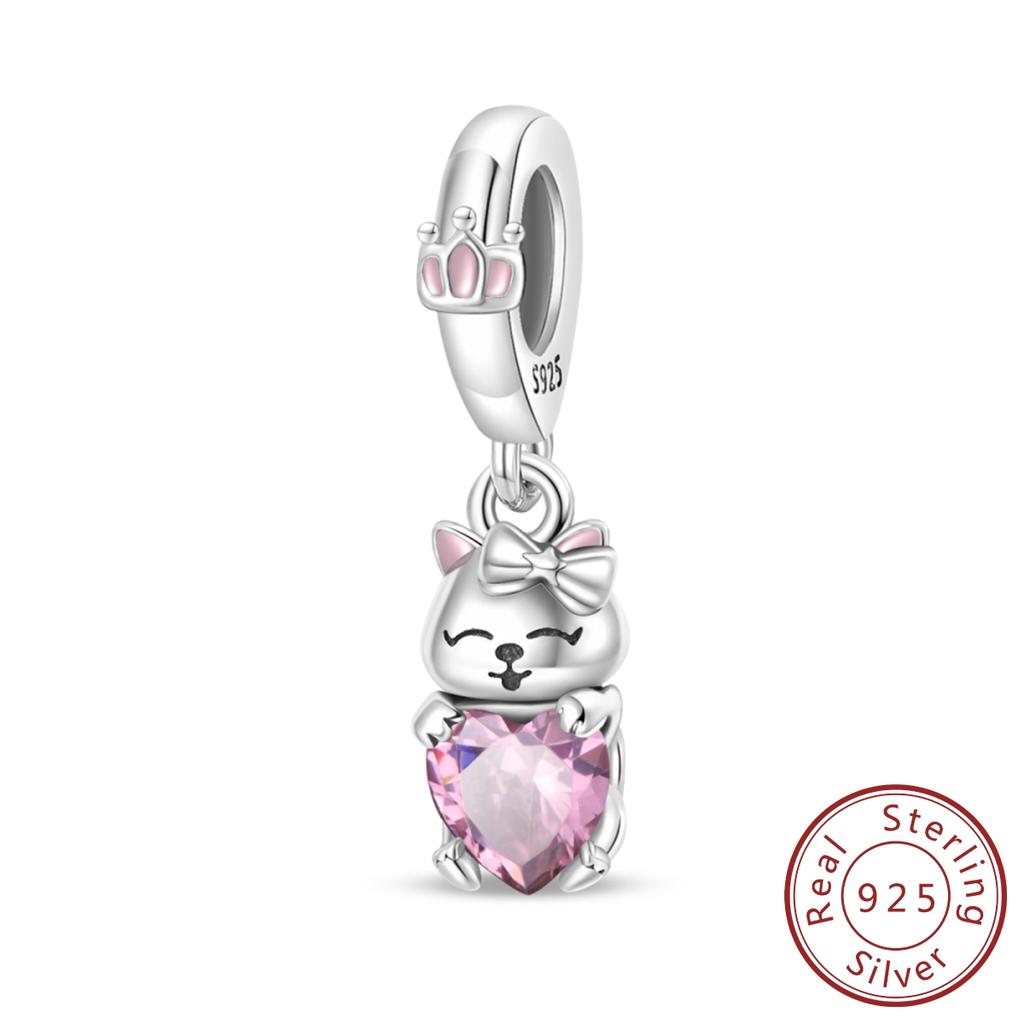 Copper Metal Cute Pink Princess Cat Pet Charm Bead Components Pendant Bead Component Bead Components High Quality Fine Jewelry Compatible With