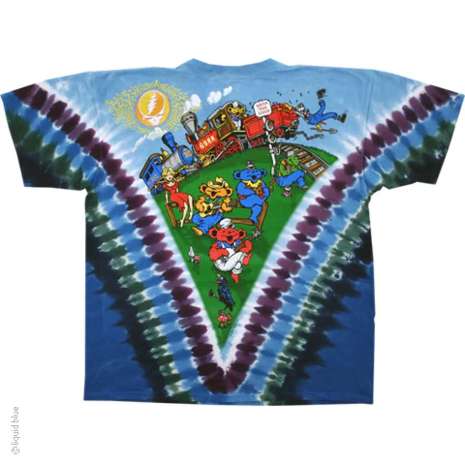 Grateful Dead Casey Jones Train Liquid Blue Tie Dye Mens T-shirt - NEW S