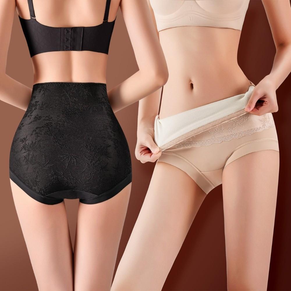 High Waist Slimming Shaper Panties Floral Embroidery Double-layer Fleece Underpants  Lady