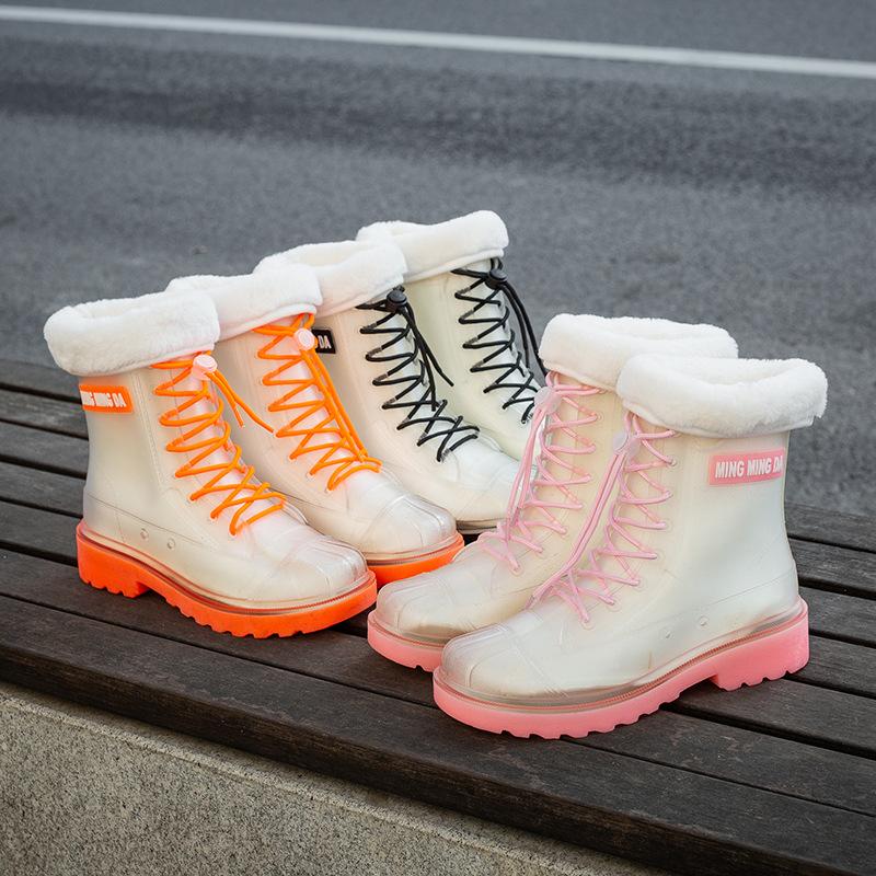 Fashion Waterproof Rain Boots for Women, Adult Mid-tube Rain Boots, Transparent Water Boots, Snow Boots, Motorcycle Boots
