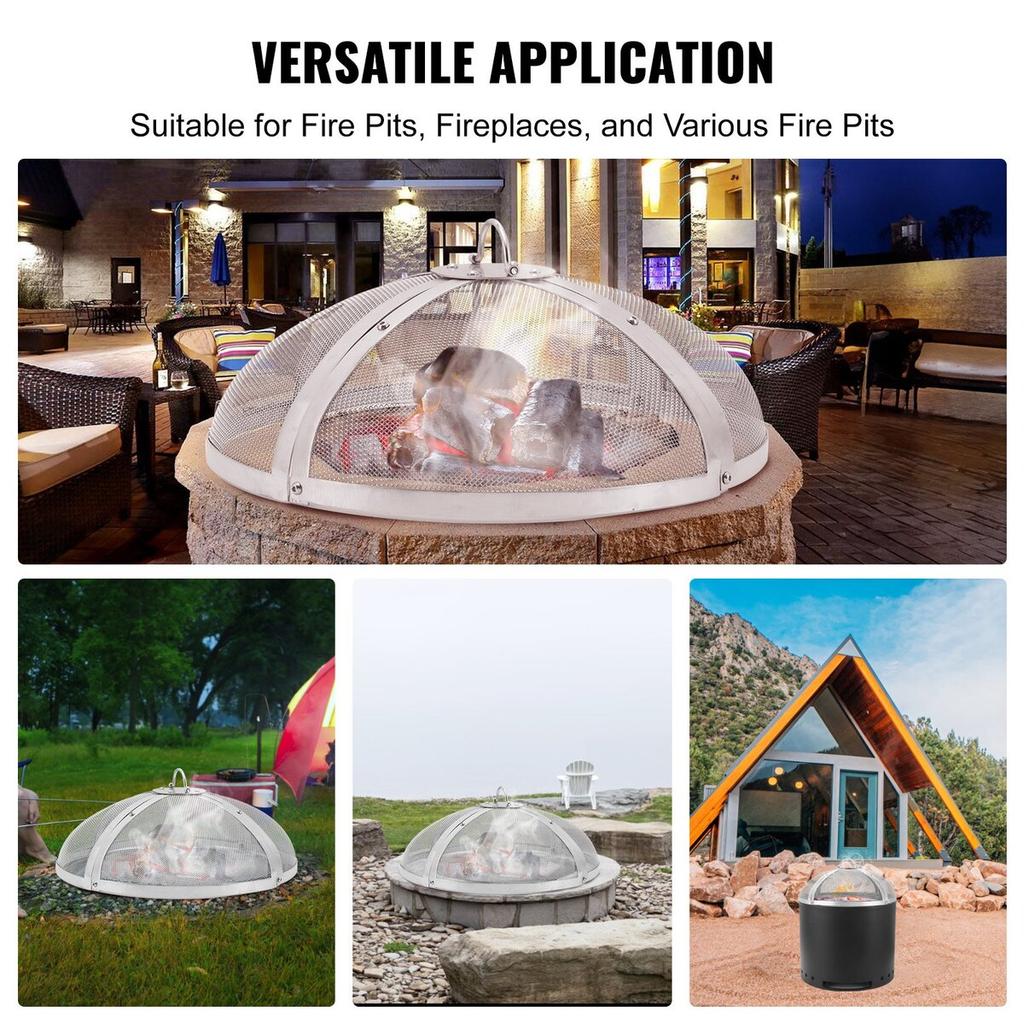 Fire Pit Spark Screen Round 40", Reinforced Heavy Duty Steel Metal Cover, Outdoor Firepit Lid, Easy-Opening Top Screen Covers Round with Ring Handle