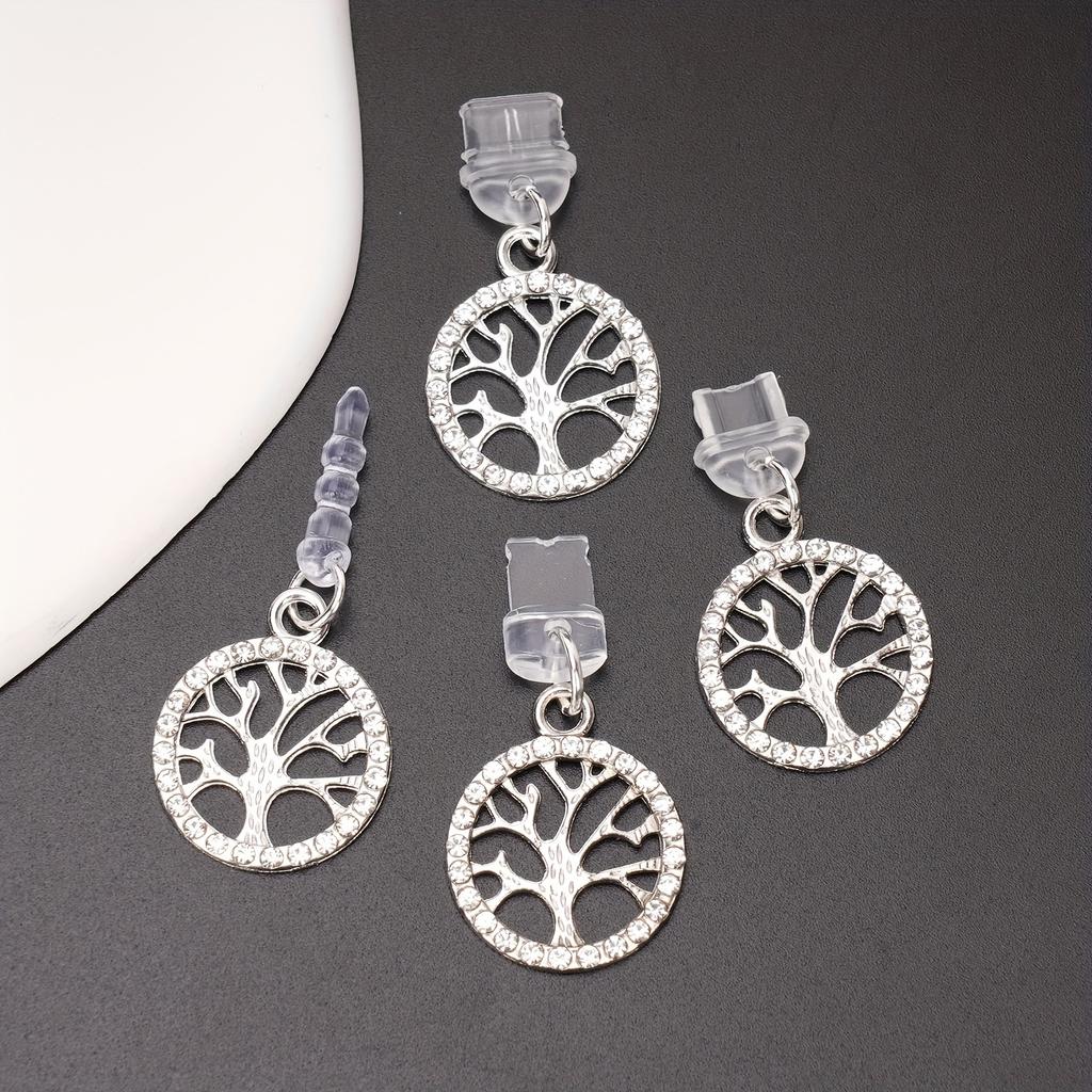 1 szt. Zatyczka do telefonu komórkowego, stop, cyrkonie, zawieszka drzewo życia, odpowiednia jako zatyczka przeciwpyłowa do telefonu komórkowego, najlepszy prezent dla przyjaciela