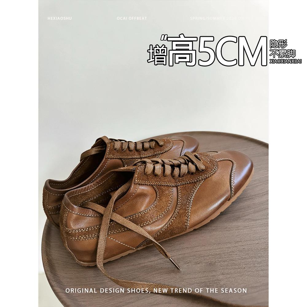 

Версия из овчины~ 2025 Maillard ретро на плоской подошве квадратный носок немецкие тренировочные туфли универсальные повседневные кеды нишевые белые туфли женские 40 коричневый