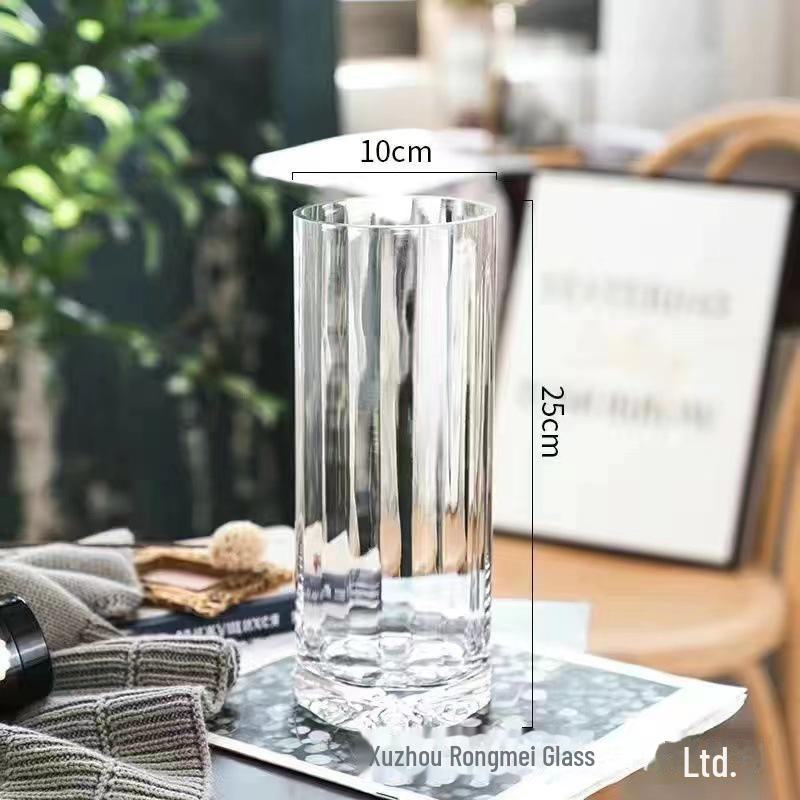 Nordic Clear Glass Vase - Elegant Straight Design for Water-Raised Bamboo or Lilies.
