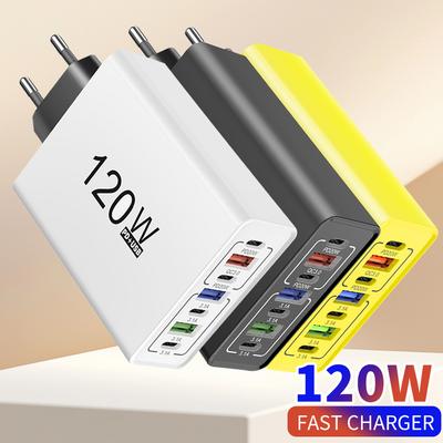 Type C 120W USB C Charger Multi Ports Fast Charge Phone Charger Adapter For iPhone Samsung Xiaomi  EU/US Plug Wall Charger