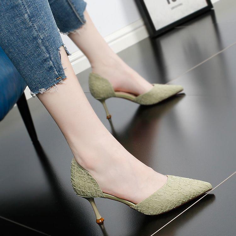 Spring Summer Women High Heels Pu Elegant Pointed Toe Slipon For Daily Wear