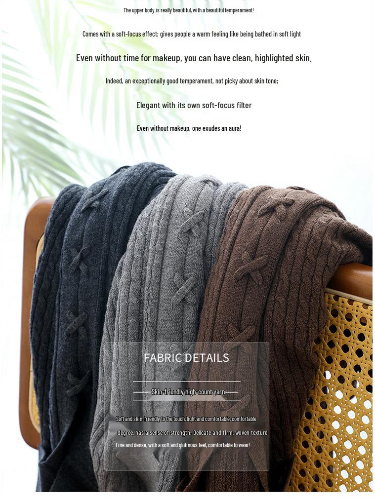 2025 Spring Women's Loose Lapel Pure Wool Cable Knit Sweater