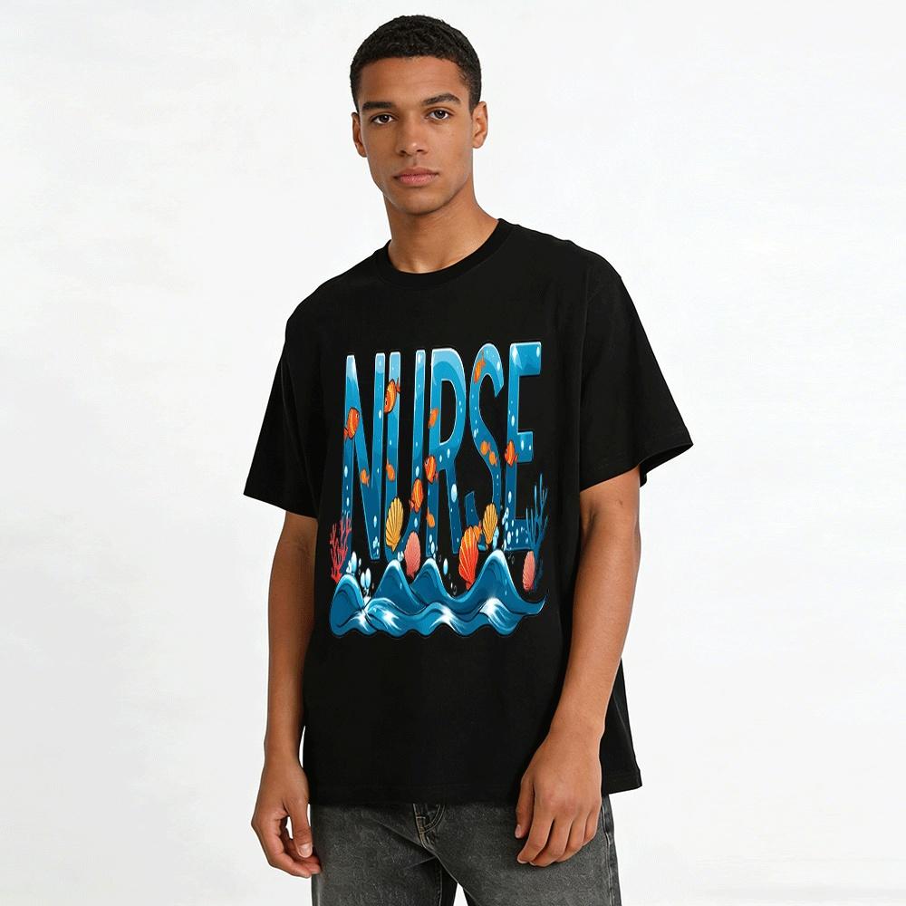 Ocean Themed Nurse Graphic Casual T-Shirt Pure cotton T-shirt