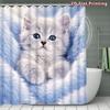 4Pcs Adorable Kitten Shower Curtain Set with Non-Slip Bath Mat, Toilet Lid Cover, Contour Rug & 12 Hooks, Bathroom Decor