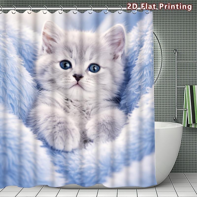 4Pcs Adorable Kitten Shower Curtain Set with Non-Slip Bath Mat, Toilet Lid Cover, Contour Rug & 12 Hooks, Bathroom Decor