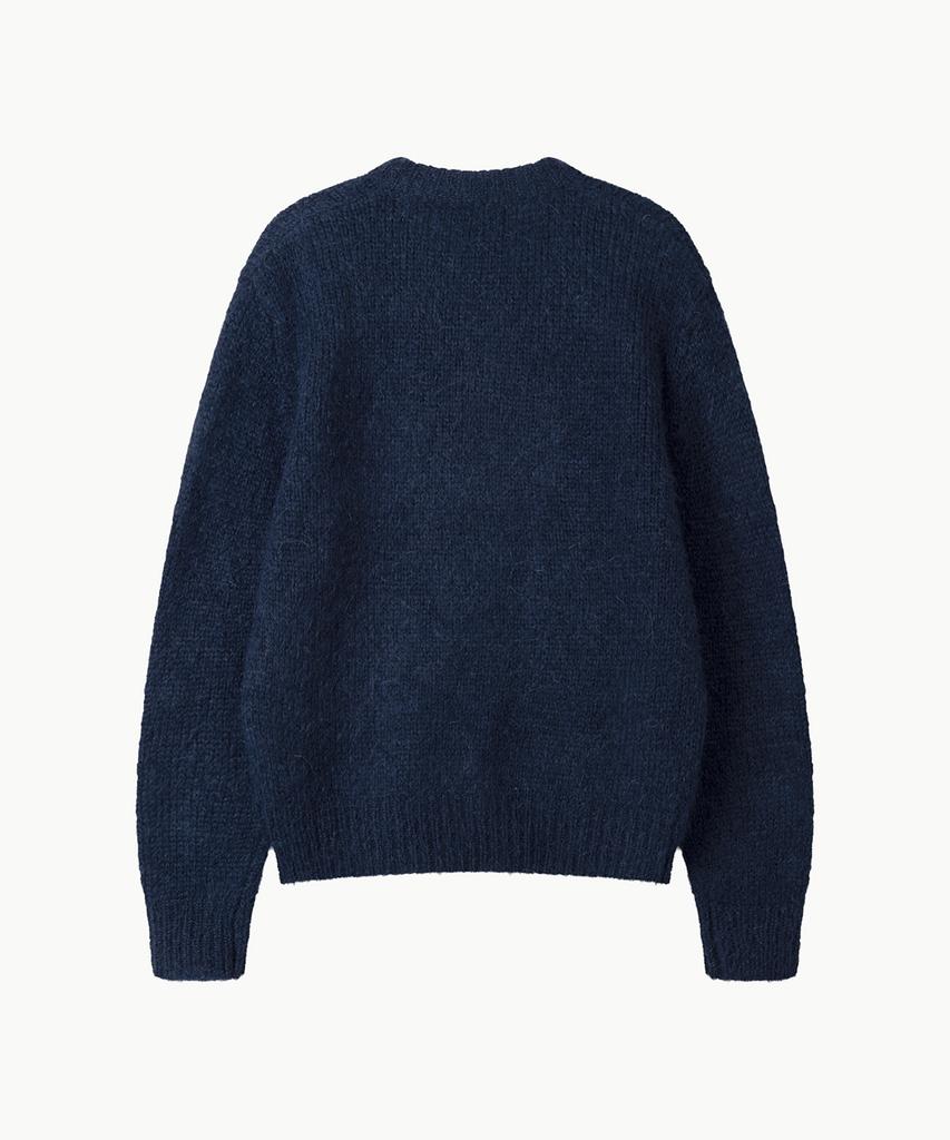 Leondi Brushed Mohair V-Neck Knit - Navy