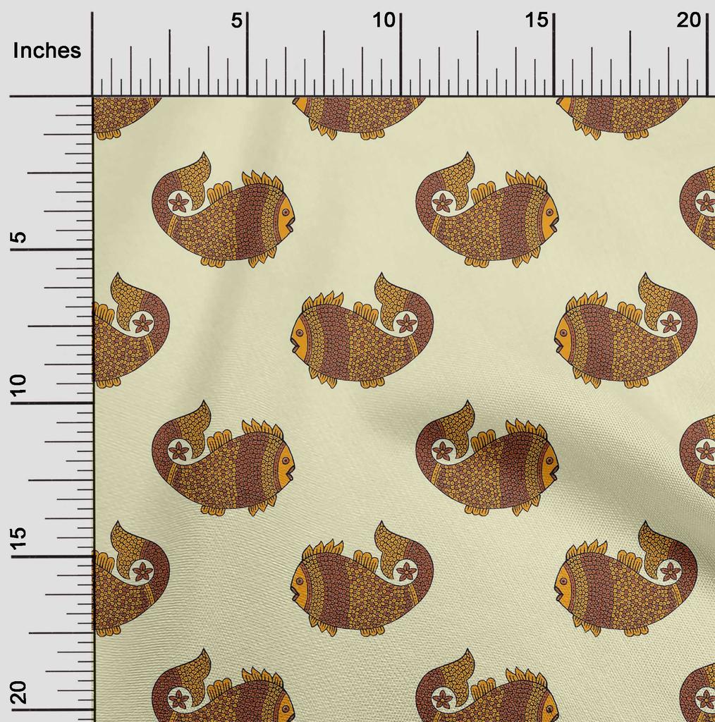 oneOone Cotton Flex Fabric Fish Block Printed Fabric 1 Yard 40 Inch Wide