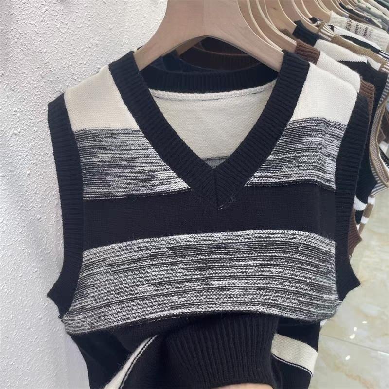 

Весна и осень ретро цветной жилет вязаный свитер градиент поверх корейского свободного свитера с V-образным вырезом женский XL