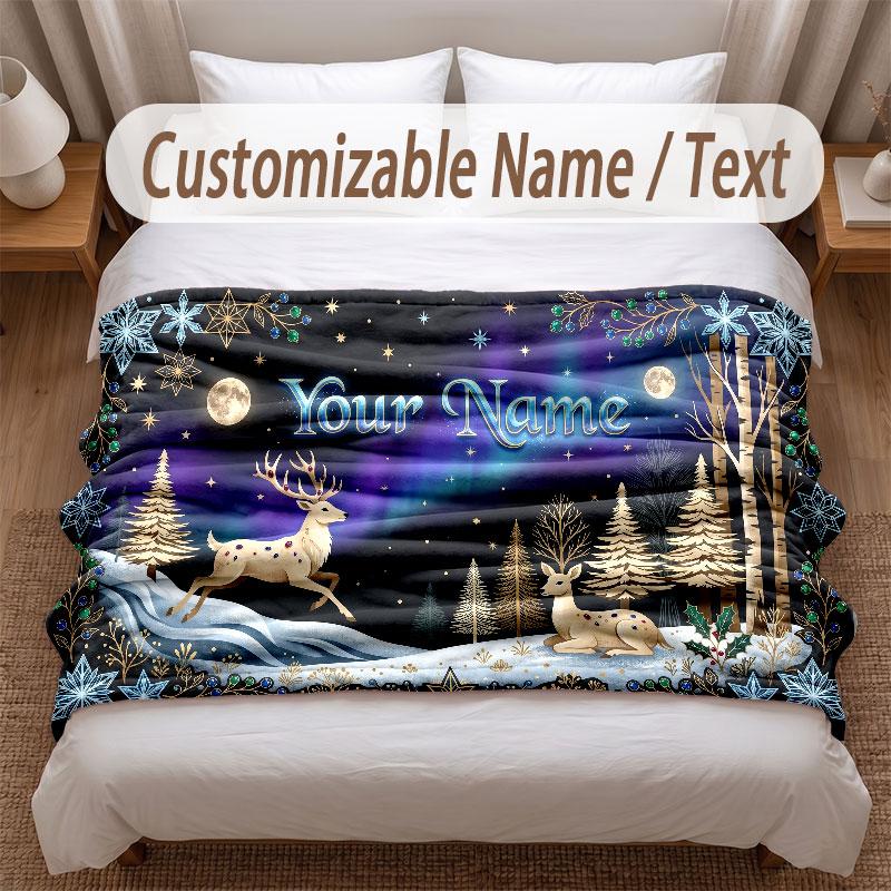 Winter Theme Soft Blanket Personalized Custom Name Text Print Warm Blanket Home Sofa Bedroom Decor