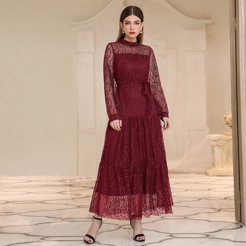 

Мода Ветер Новая Мода Повседневный Элегантный Элегантность Кружевное Платье Темперамент Кружевное Платье Burgundy XL