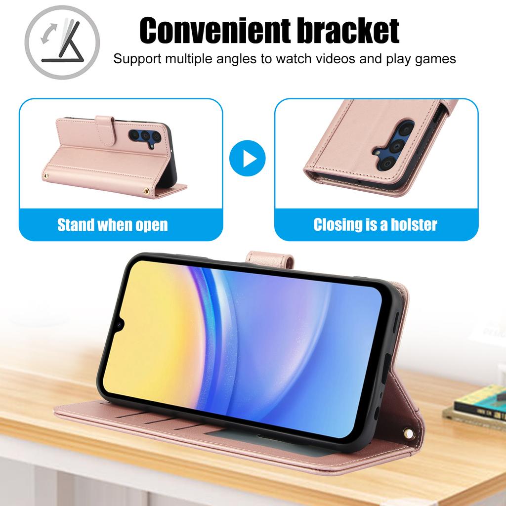 PU Leather Case for Samsung Galaxy A17 5G/A17 4G/A26 5G Stand View Phone Wallet Cover with Hand Strap