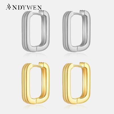 925 Sterling Silver Gold Plain Square Hoops Earring Circle Women Rock Punk  Fine Jewels