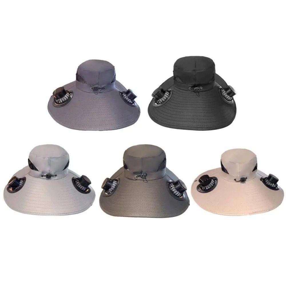 Dual Fan Wide Brim Sun Cap Breathable Adjustable Visor Cap Cooling Fisherman Hat  Fishing