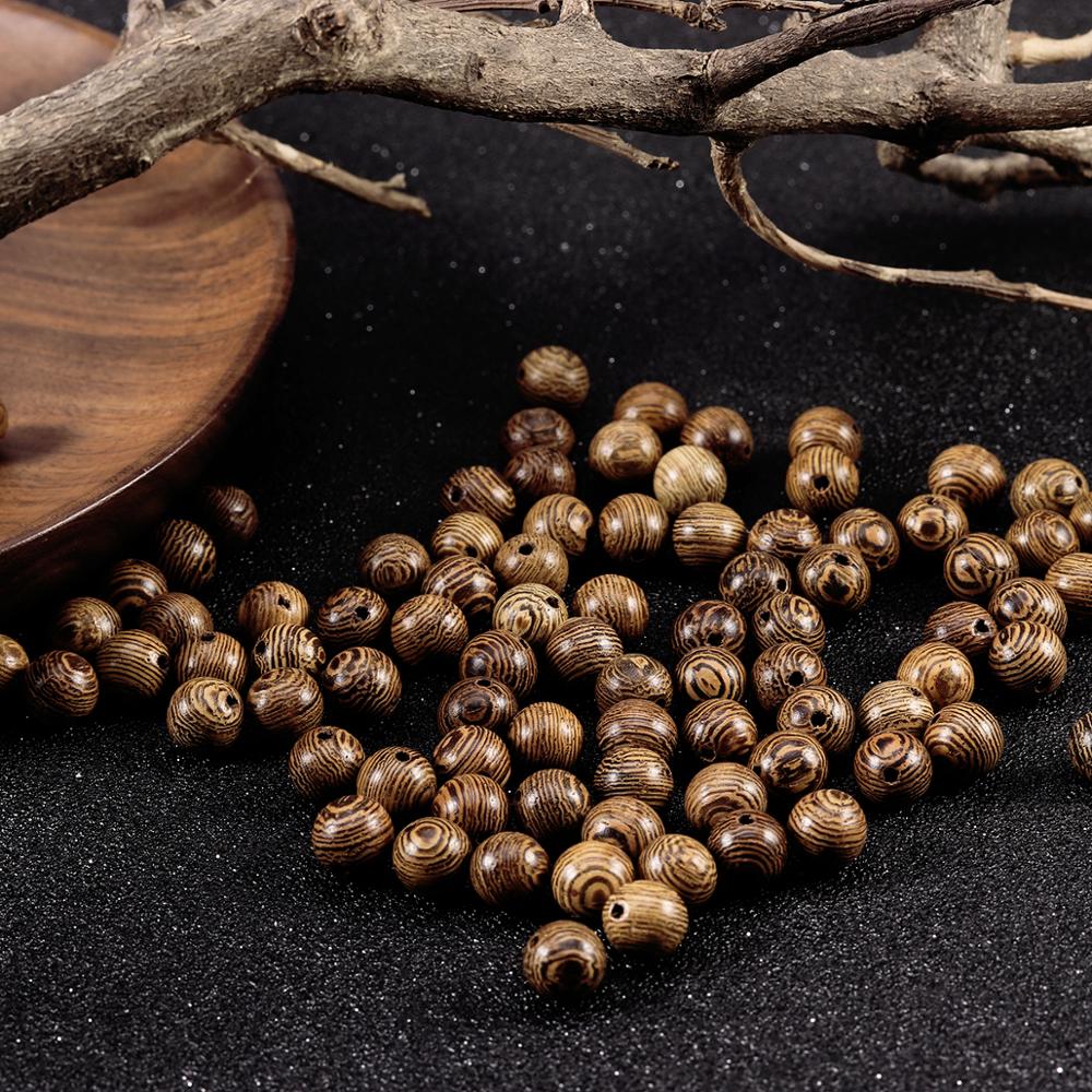 Louleur Natural Wooden Beads Round Natural Stripe Beads Spacer Colorful Loose Spacer Wood Beads For Jewelry Making Bracelet