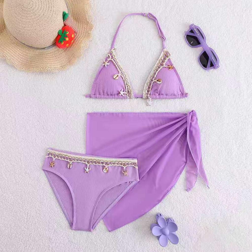 Mädchen Hochtailliertes Zweiteiliges Badeanzug-Set mit Netz-Rock-Überwurf Verstellbares Neckholder-Oberteil und Unterteil Badebekleidung für Kinder Strand Pool