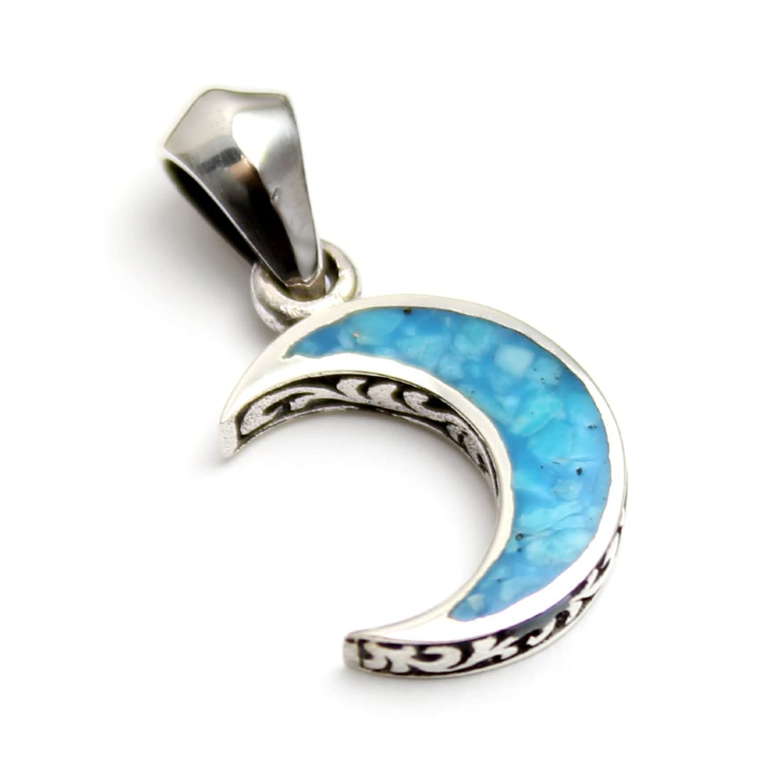 [World Accessories Carmelo] Mexico Turquoise Moon Crescent Pendant Good Vibrations Men s Women s Sterling Silver 925